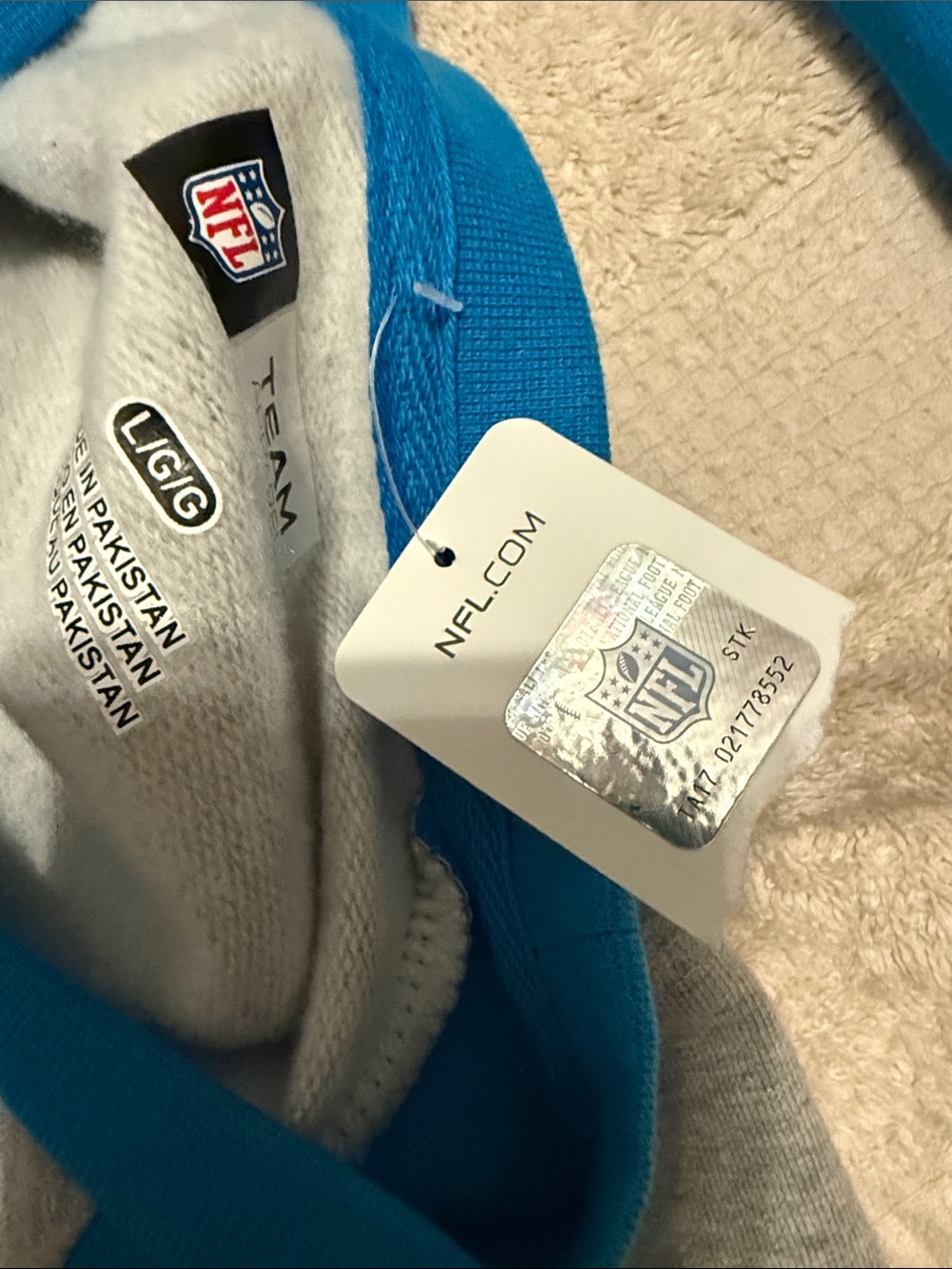 Panthers Raglan Crewneck Sweatshirt - Gray with Blue Sleeves - Picture 5 of 5